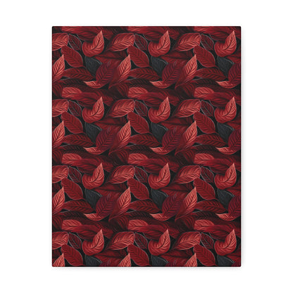 Scarlet Whispers: Lush Autumn Colours in Botanical Bliss - Satin Canvas, Stretched