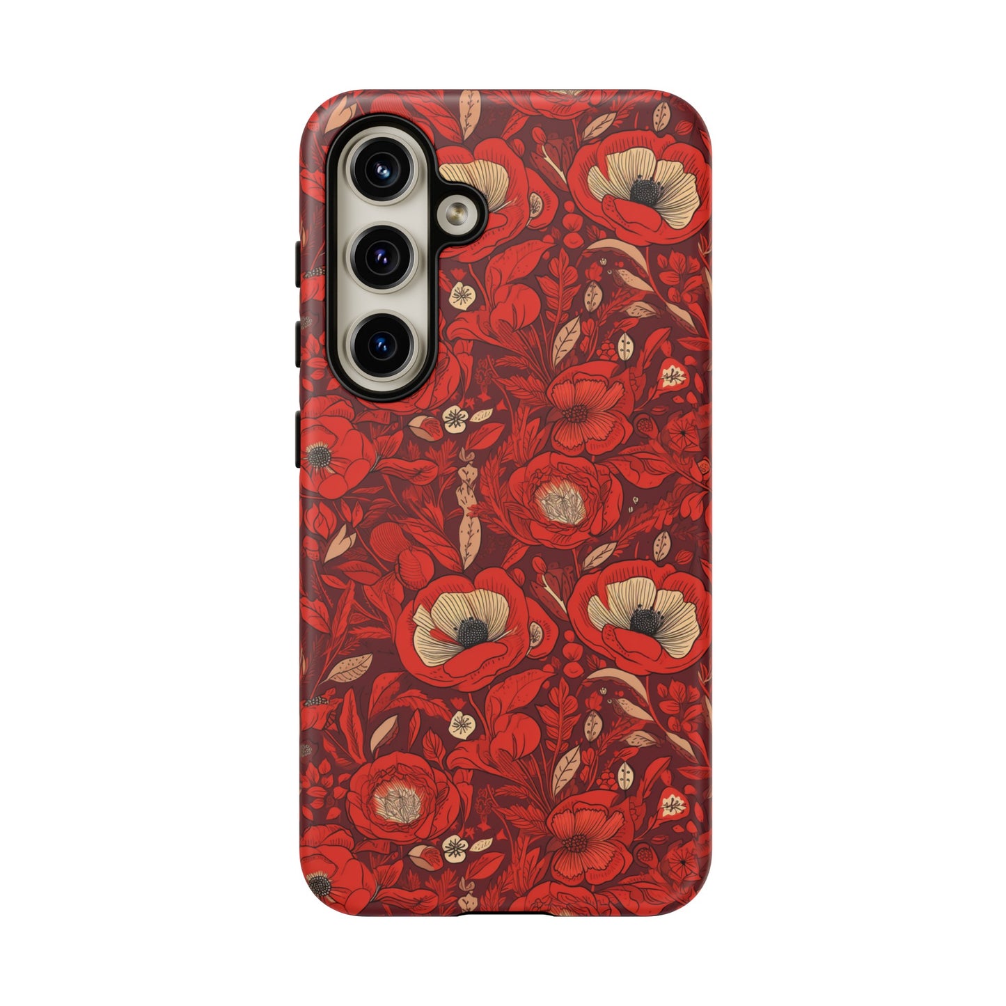 Radiant Spring Blossoms Tough Phone Case - Vibrant Red Floral Design