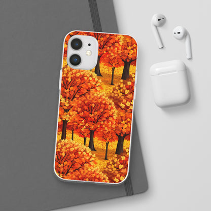 Impasto-Style Woodlands: High-Contrast Autumn Foliage - Flexible Phone Case