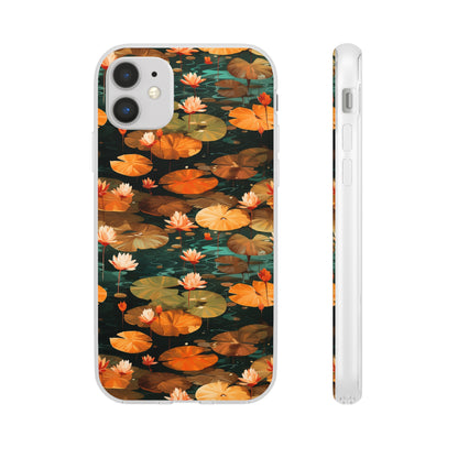 Orange Lotus Whisper: Autumn on the Water - Flexible Phone Case