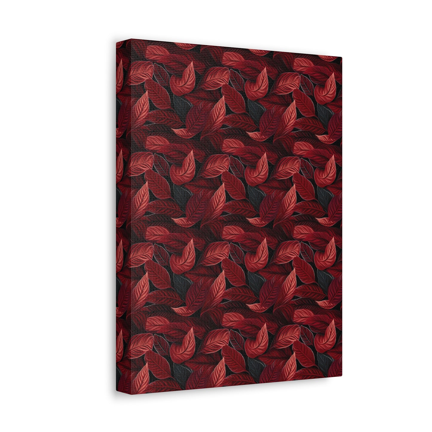 Scarlet Whispers: Lush Autumn Colours in Botanical Bliss - Satin Canvas, Stretched