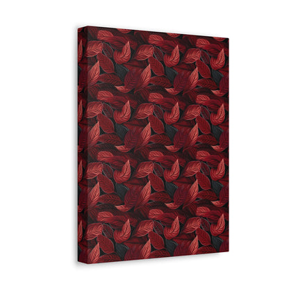 Scarlet Whispers: Lush Autumn Colours in Botanical Bliss - Satin Canvas, Stretched