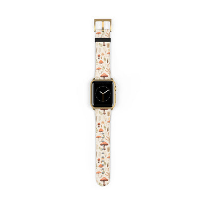 Mushroom Haven: Autumnal Tones Botanical Illustration - Apple Watch Strap