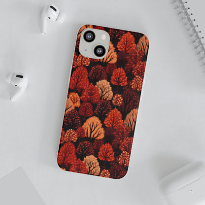 Crimson Forest: Autumn Trees in Vibrant Detail - Flexible Phone Case