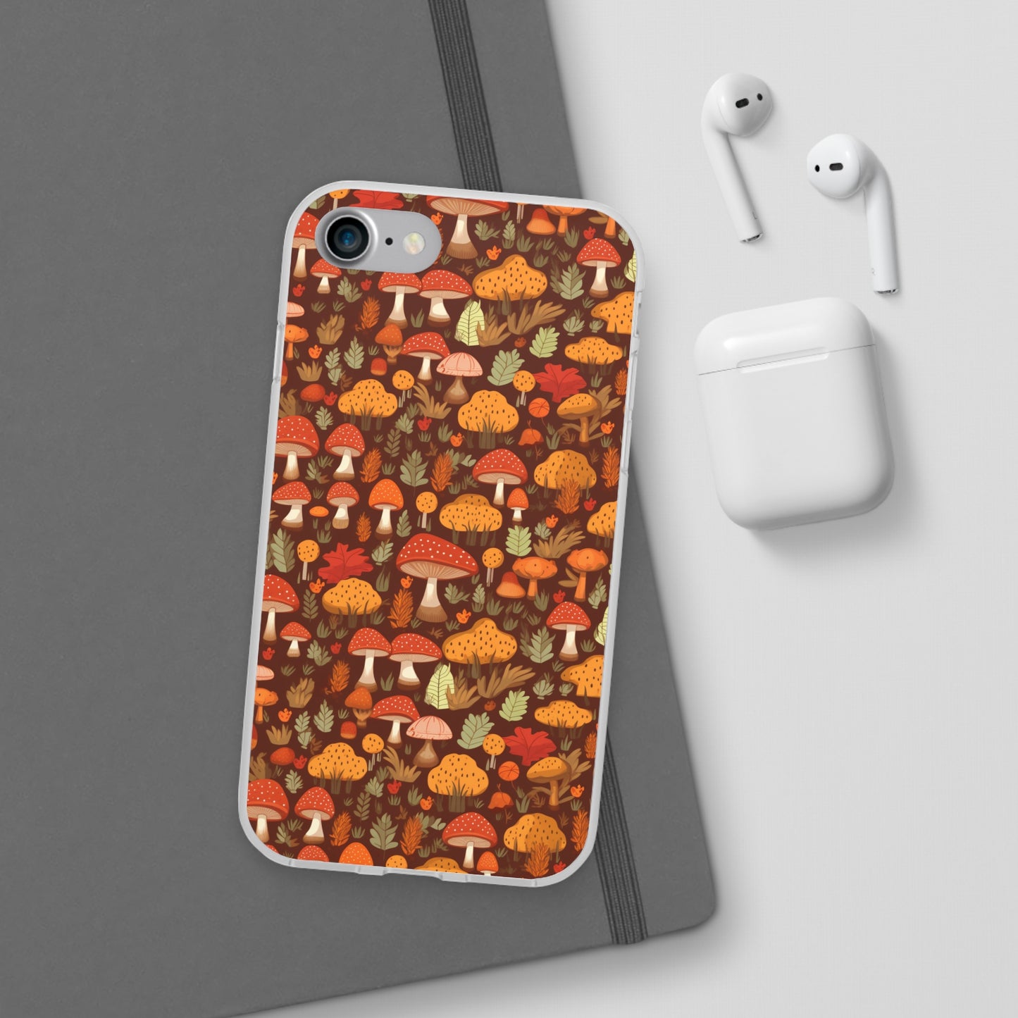 Autumn Spore Wonderland: Enchanting Mushroom and Leaf Designs - Flexible Phone Case