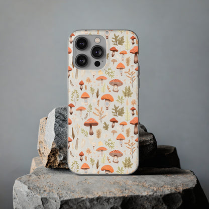 Mushroom Haven - Autumnal Tones Botanical illustration - Flexible Phone Case