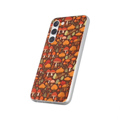 Autumn Spore Wonderland: Enchanting Mushroom and Leaf Designs - Flexible Phone Case