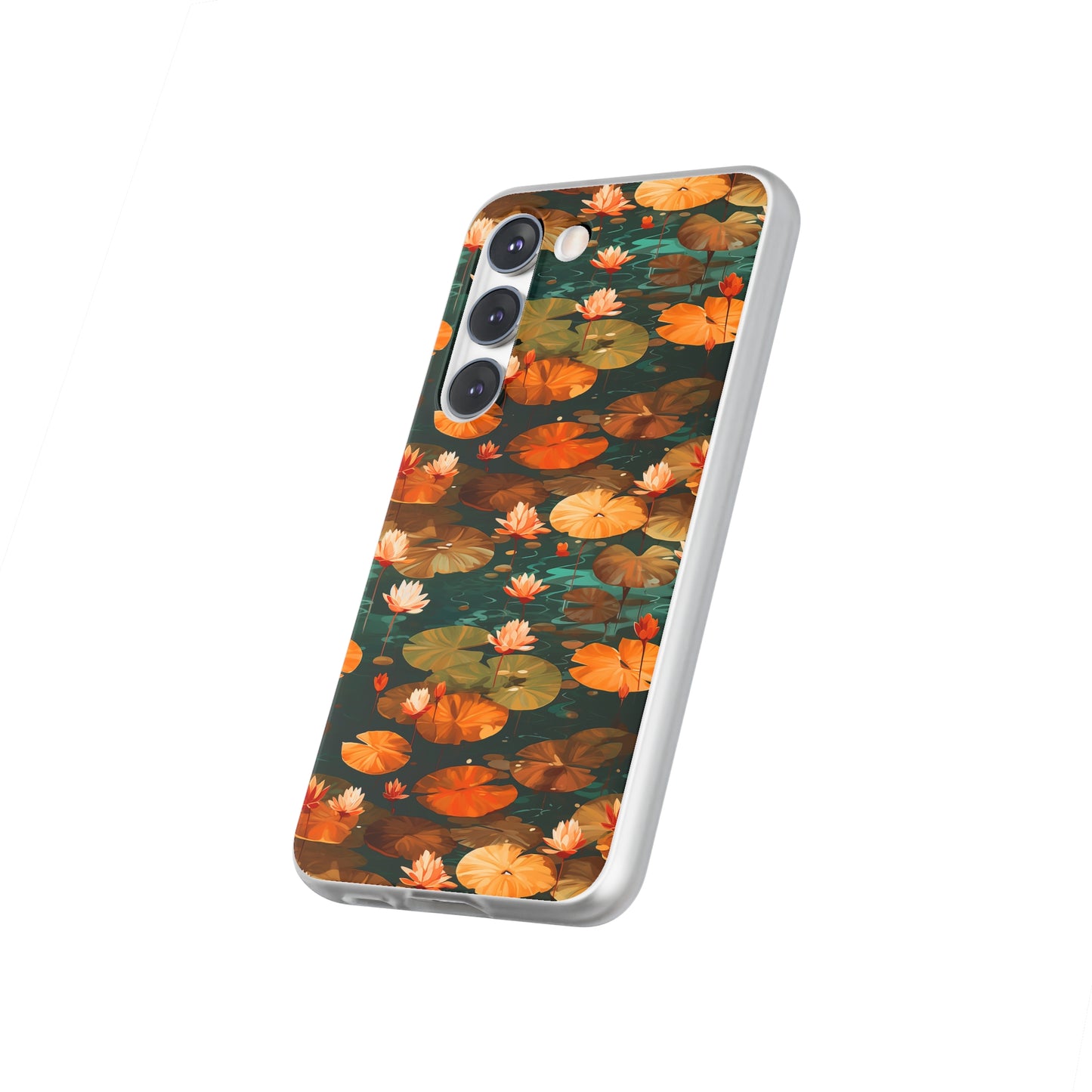 Orange Lotus Whisper: Autumn on the Water - Flexible Phone Case