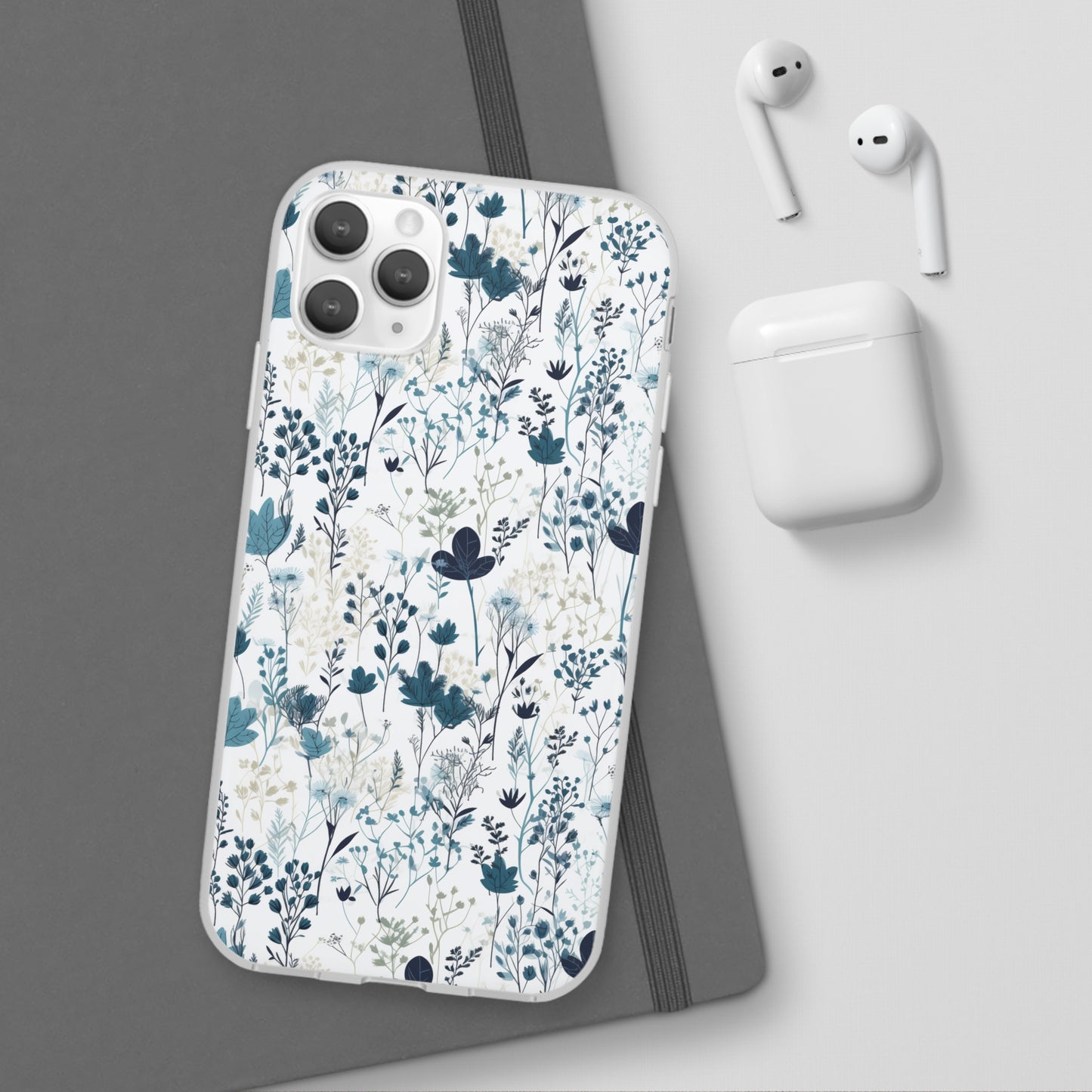 Serene Blue Wildflower Phone Case - Elegant White Background Design - Spring Collection - Flexi Cases Phone Case Pattern Symphony iPhone 11 Pro Max with gift packaging  