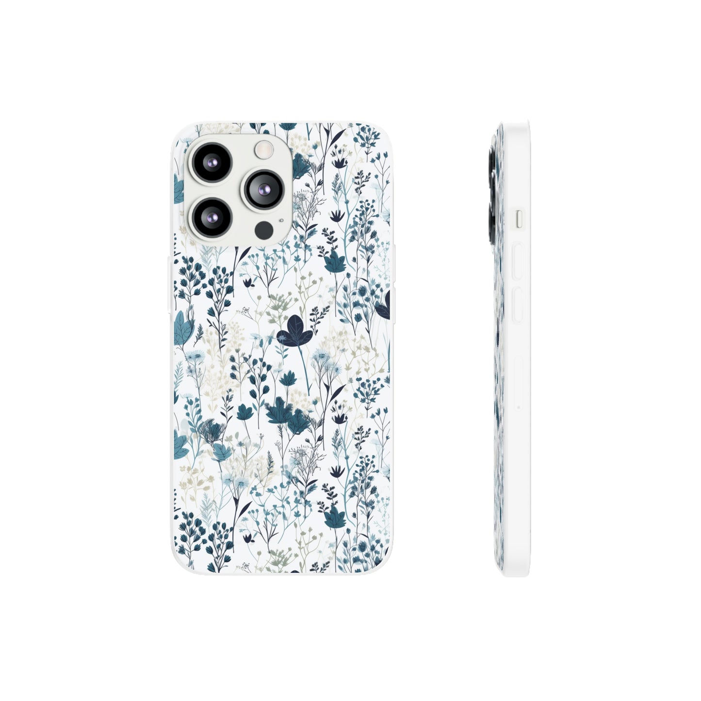 Serene Blue Wildflower Phone Case - Elegant White Background Design - Spring Collection - Flexi Cases Phone Case Pattern Symphony   