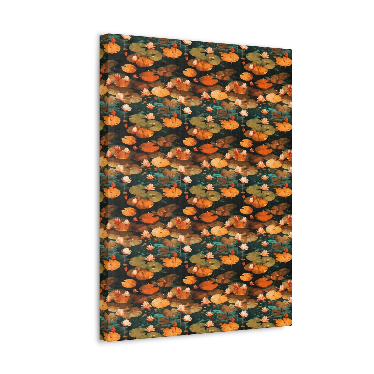 Orange Lotus Whisper: Autumn on the Water - Satin Canvas, Stretched