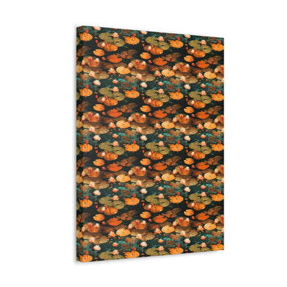 Orange Lotus Whisper: Autumn on the Water - Satin Canvas, Stretched