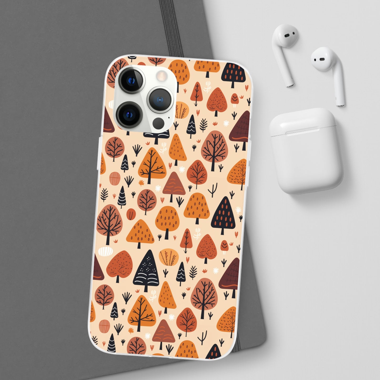 Terracotta Tree Tapestry: A Playful Autumn Mosaic - Flexible Phone Case