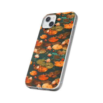 Orange Lotus Whisper: Autumn on the Water - Flexible Phone Case