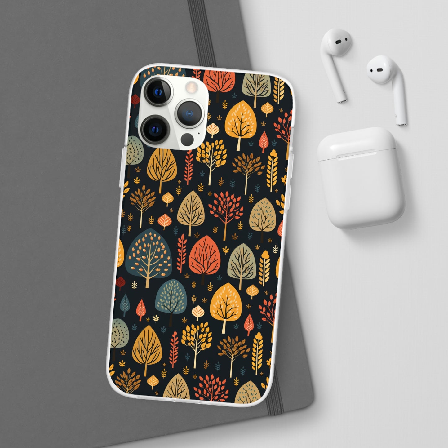 Mid-Century Mosaic: Dappled Leaves and Folk Imagery - Flexible Phone Case