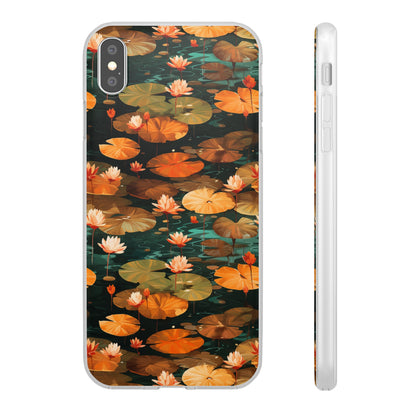 Orange Lotus Whisper: Autumn on the Water - Flexible Phone Case