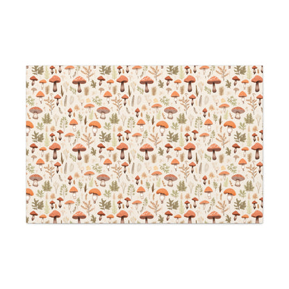 Mushroom Haven: Autumnal Tones Botanical Illustration - Satin Canvas, Stretched