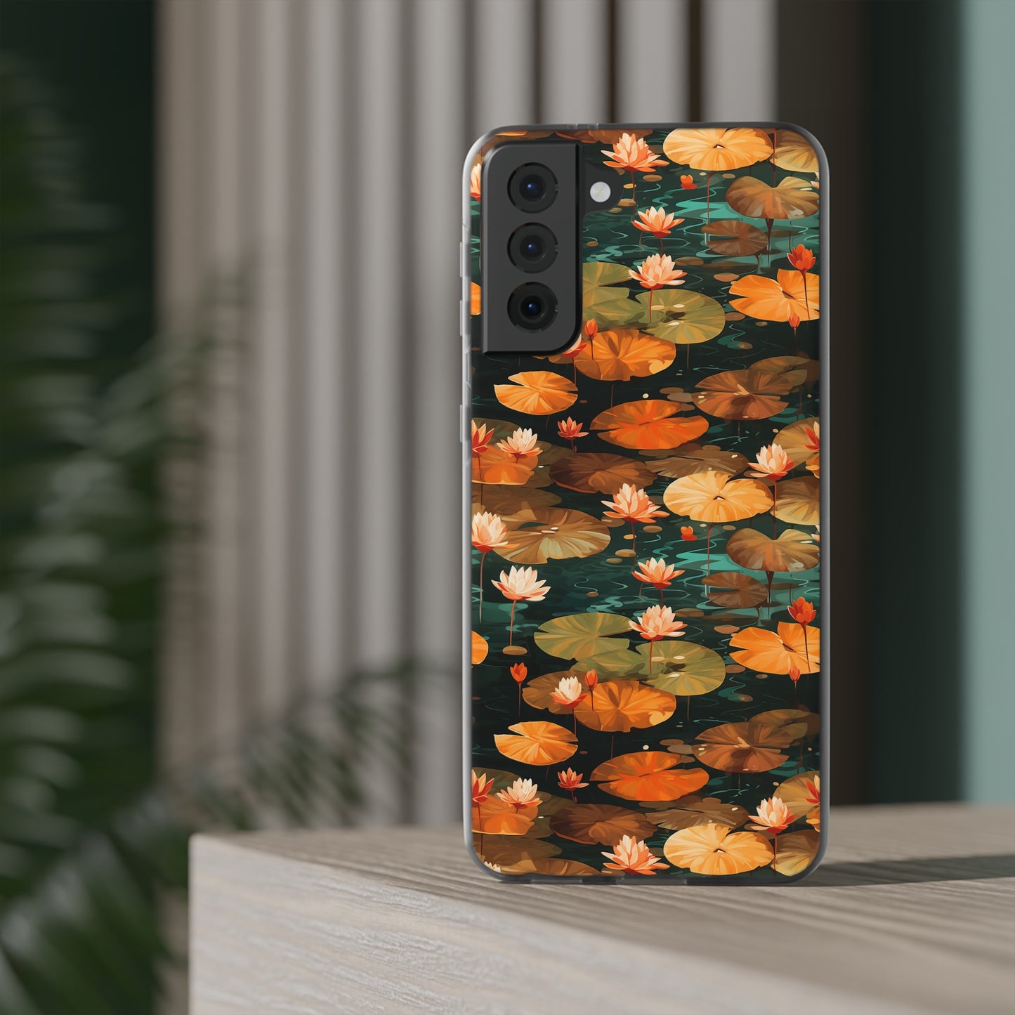 Orange Lotus Whisper: Autumn on the Water - Flexible Phone Case