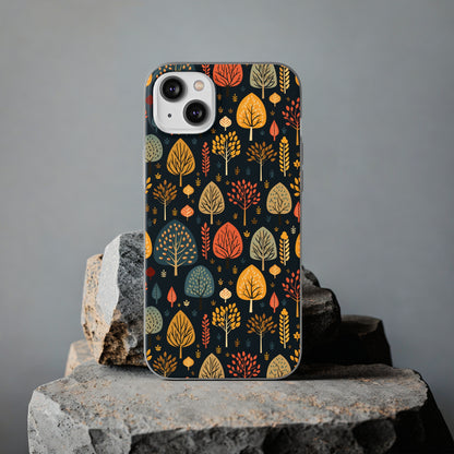 Mid-Century Mosaic: Dappled Leaves and Folk Imagery - Flexible Phone Case