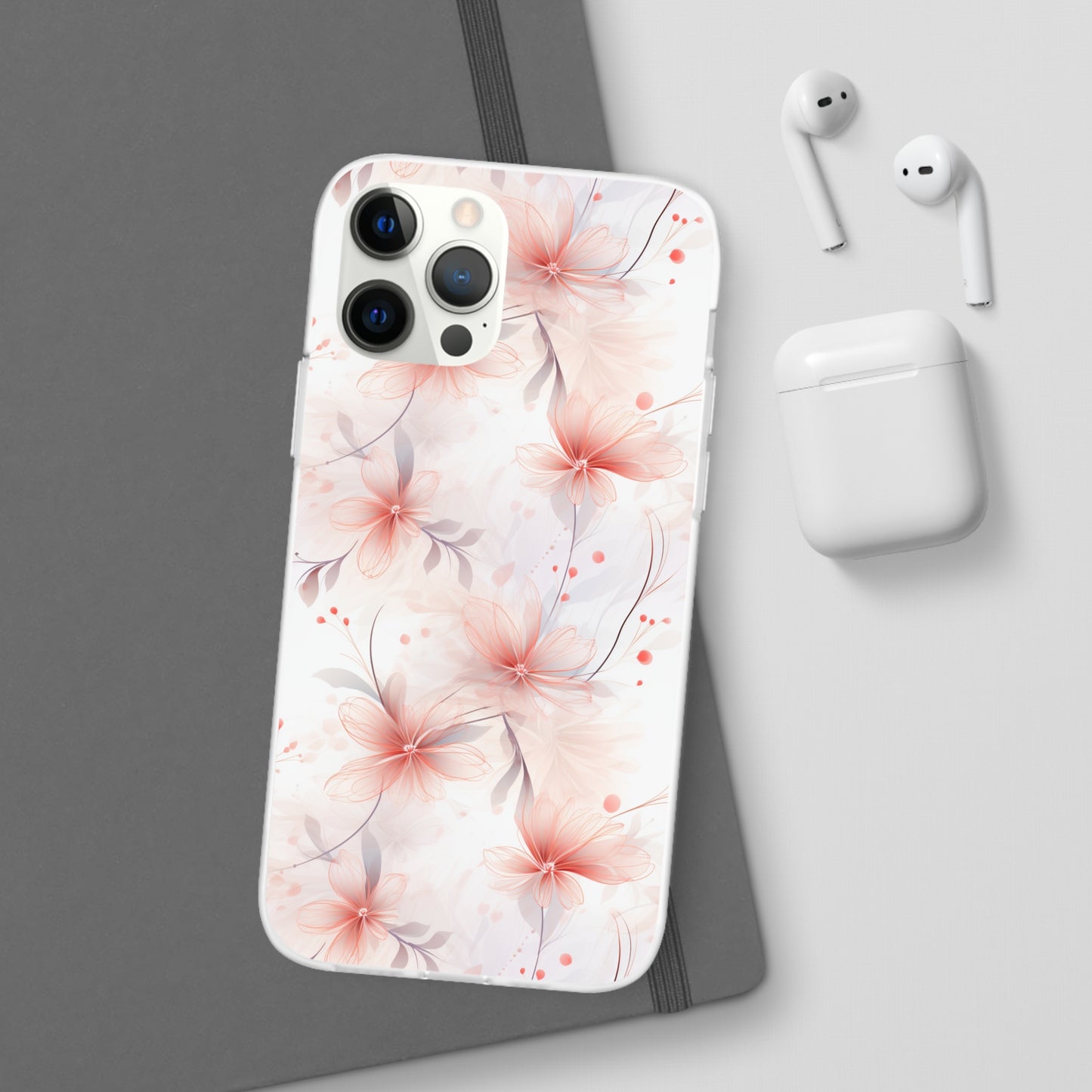 Whispering Petals: Subtle Grey & Pastel Red Gradient Phone Case