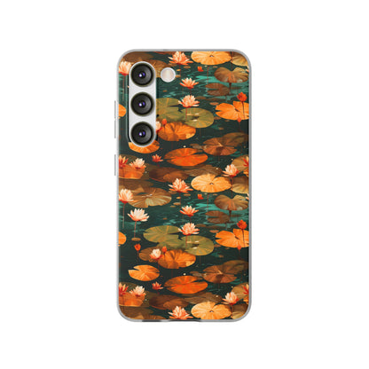 Orange Lotus Whisper: Autumn on the Water - Flexible Phone Case