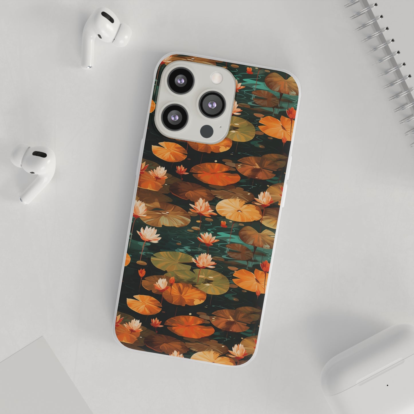 Orange Lotus Whisper: Autumn on the Water - Flexible Phone Case