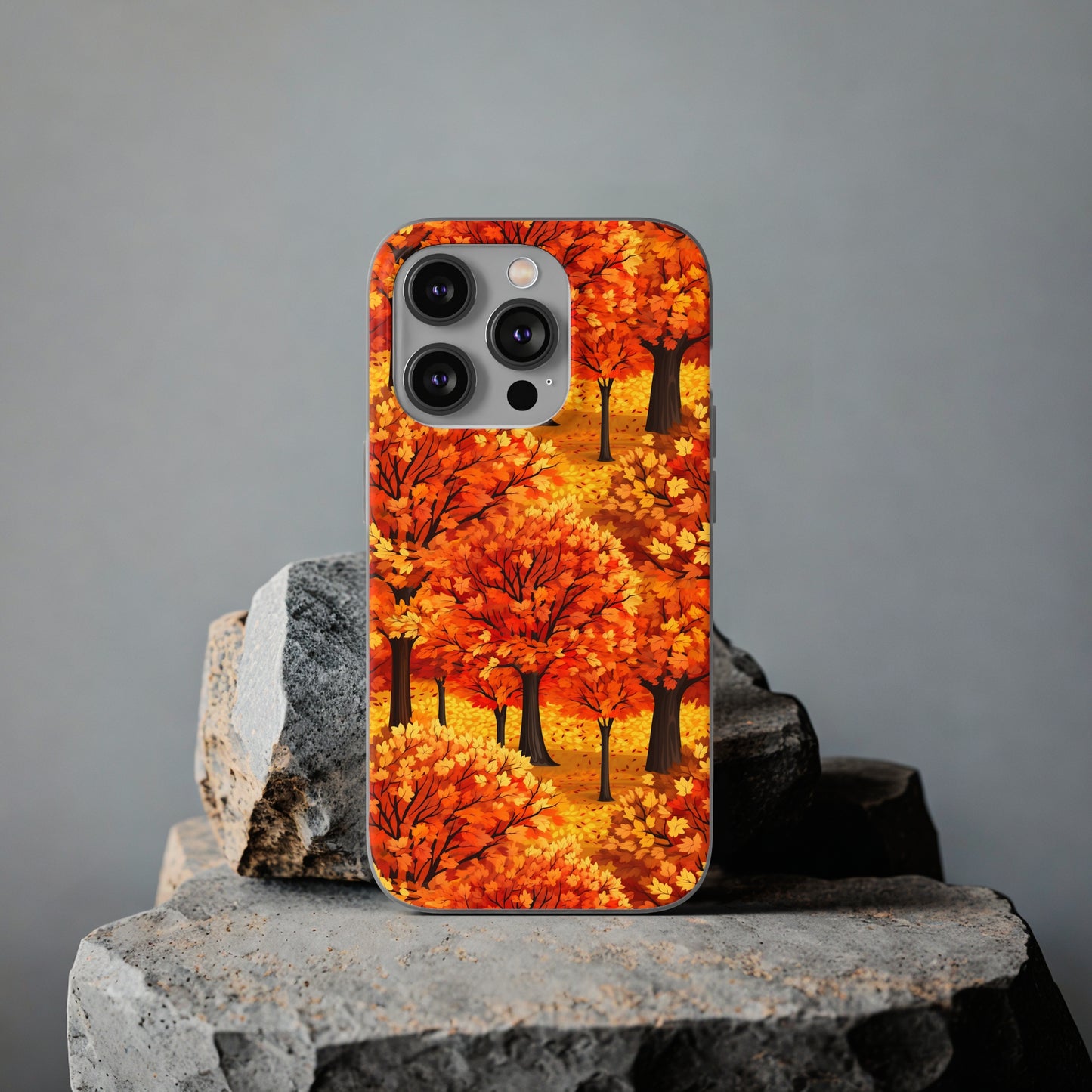 Impasto-Style Woodlands: High-Contrast Autumn Foliage - Flexible Phone Case