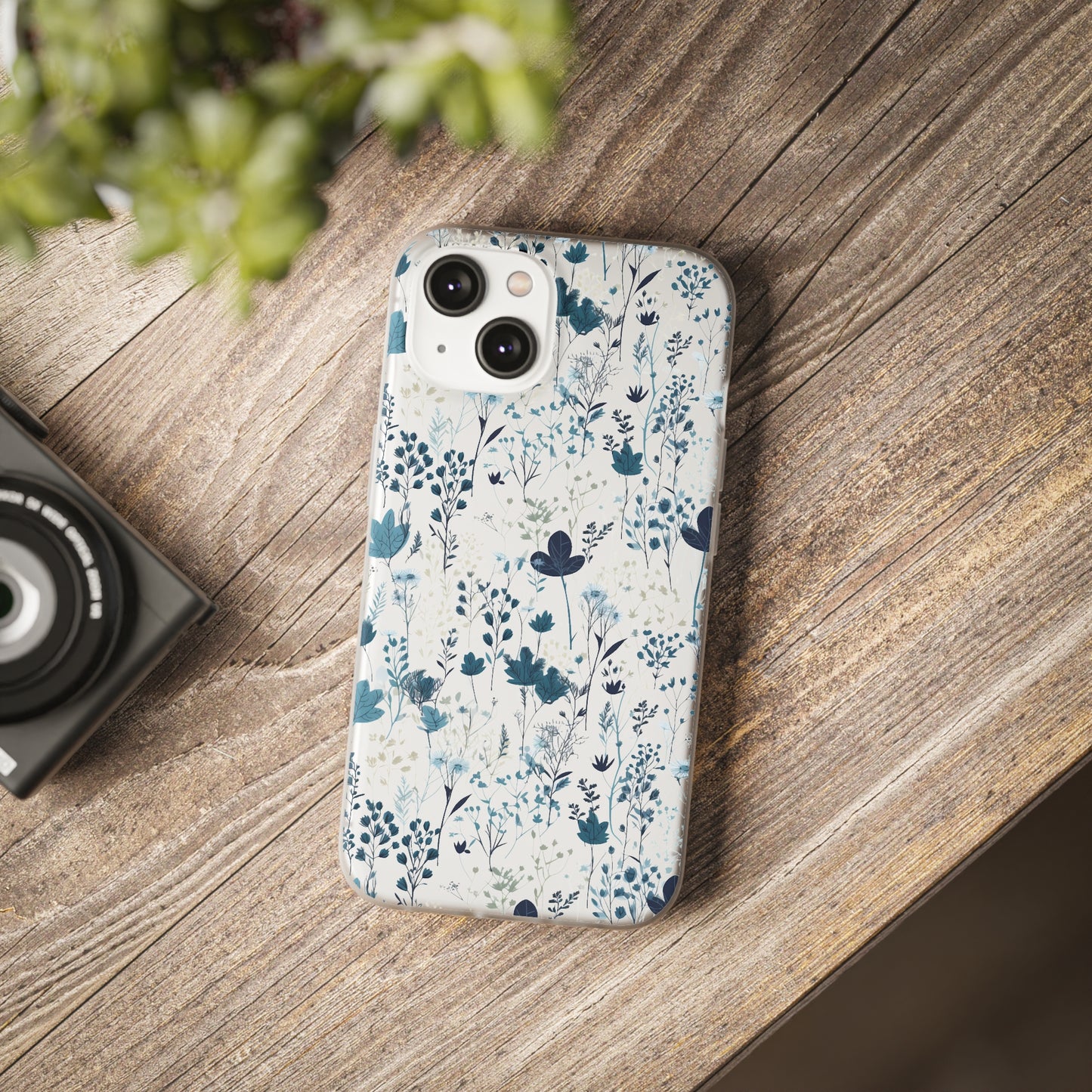 Serene Blue Wildflower Phone Case - Elegant White Background Design - Spring Collection - Flexi Cases Phone Case Pattern Symphony iPhone 14  