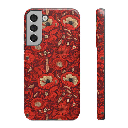 Radiant Spring Blossoms Tough Phone Case - Vibrant Red Floral Design