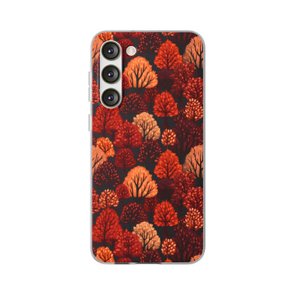 Crimson Forest: Autumn Trees in Vibrant Detail - Flexible Phone Case