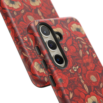 Radiant Spring Blossoms Tough Phone Case - Vibrant Red Floral Design