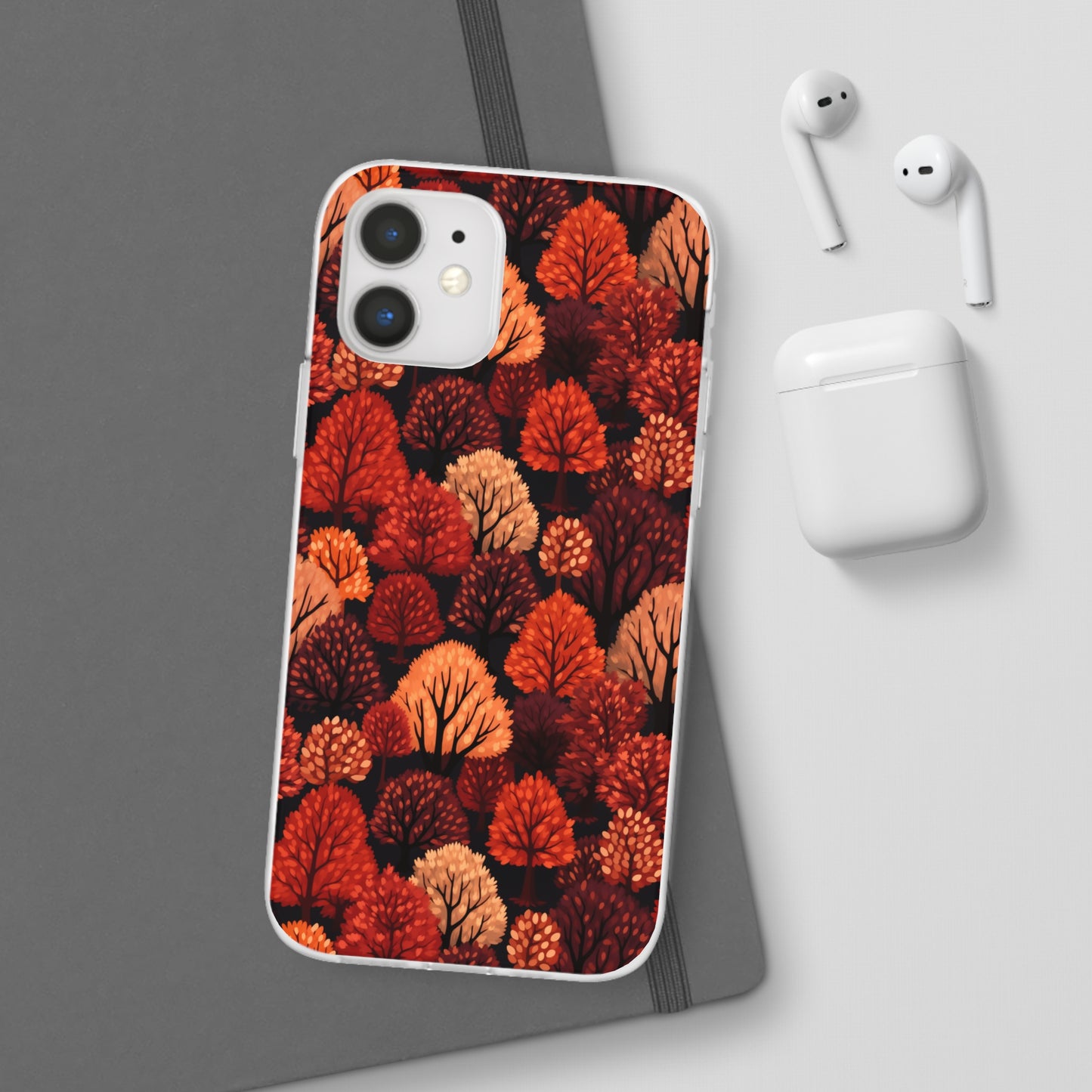 Crimson Forest: Autumn Trees in Vibrant Detail - Flexible Phone Case