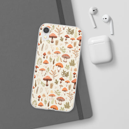 Mushroom Haven - Autumnal Tones Botanical illustration - Flexible Phone Case