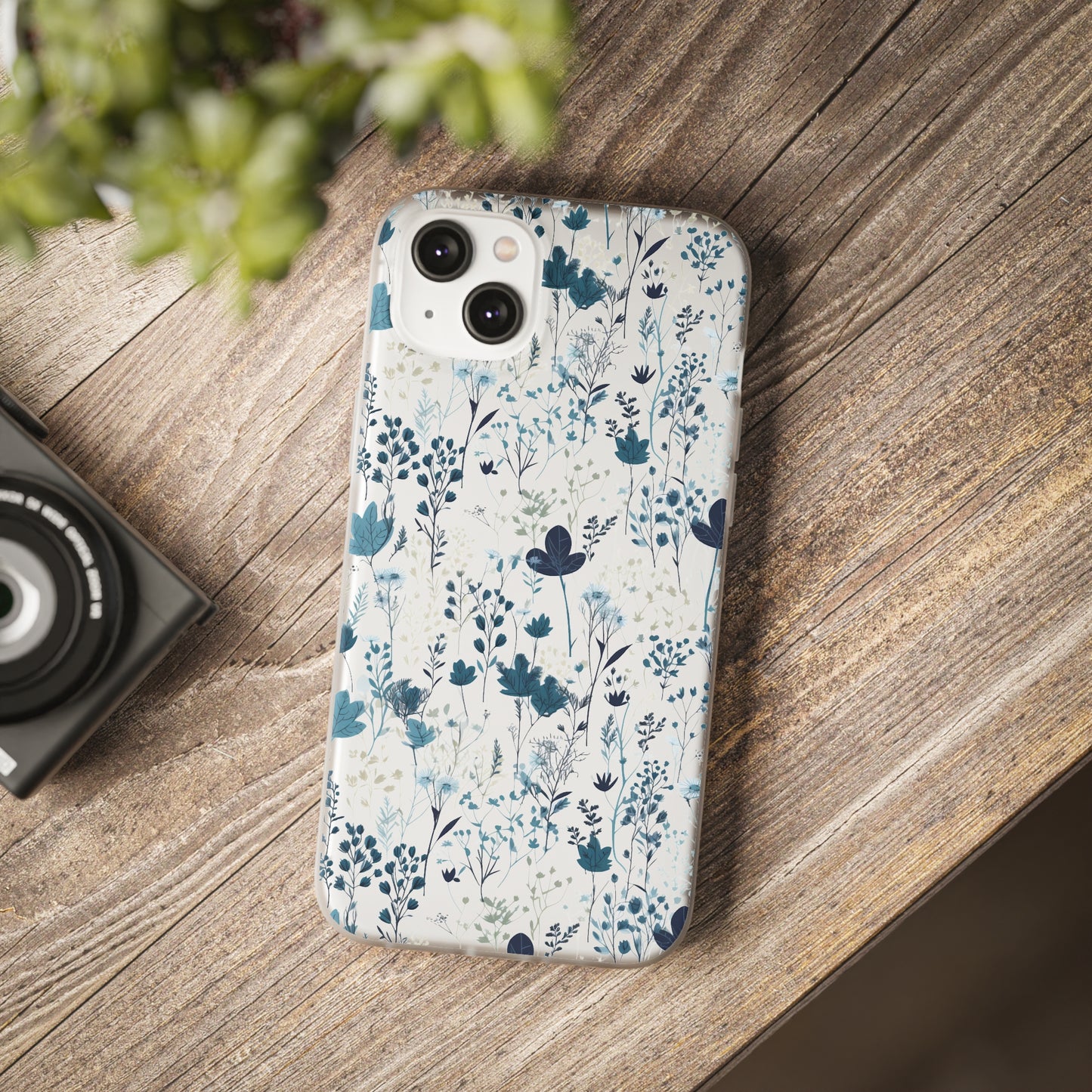 Serene Blue Wildflower Phone Case - Elegant White Background Design - Spring Collection - Flexi Cases Phone Case Pattern Symphony iPhone 14 Plus  