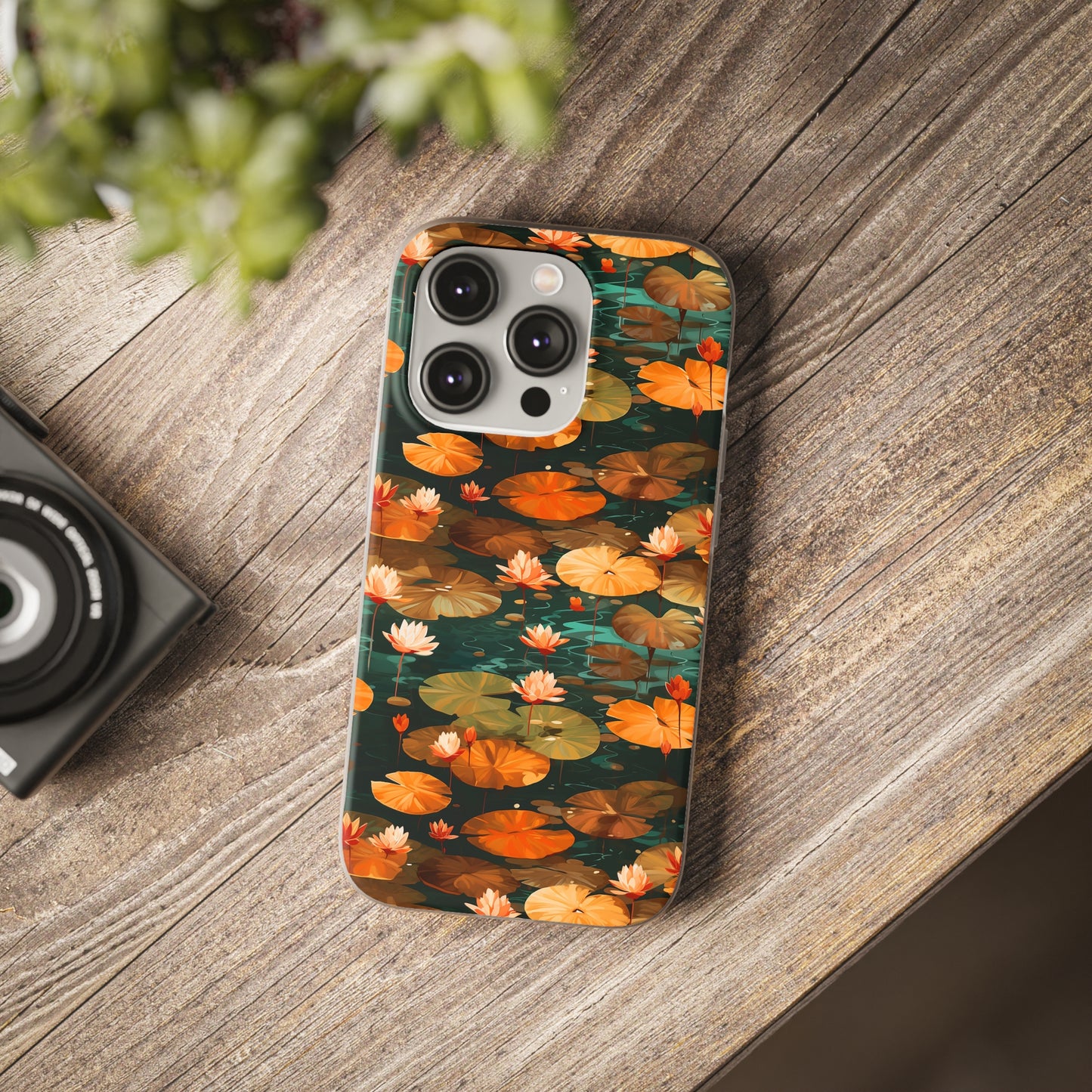 Orange Lotus Whisper: Autumn on the Water - Flexible Phone Case