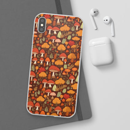 Autumn Spore Wonderland: Enchanting Mushroom and Leaf Designs - Flexible Phone Case