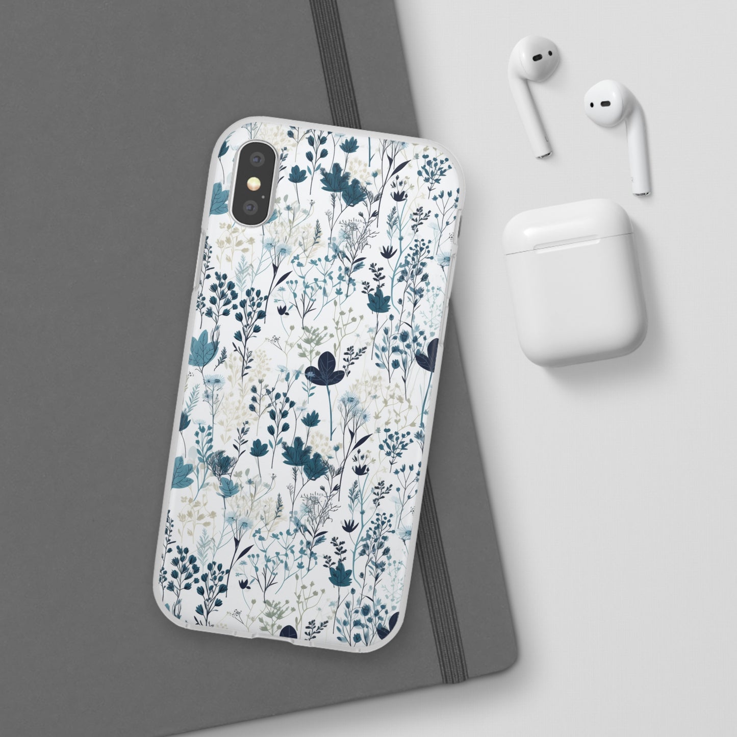 Serene Blue Wildflower Phone Case - Elegant White Background Design - Spring Collection - Flexi Cases Phone Case Pattern Symphony iPhone XS with gift packaging  