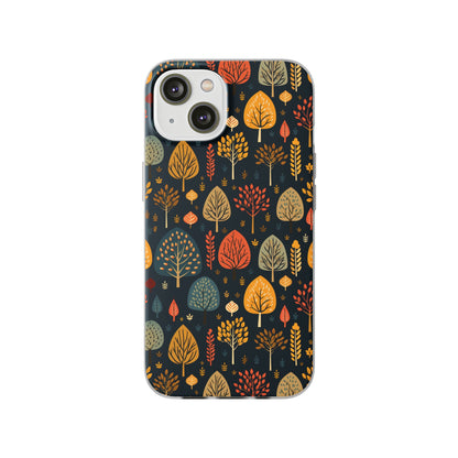 Mid-Century Mosaic: Dappled Leaves and Folk Imagery - Flexible Phone Case