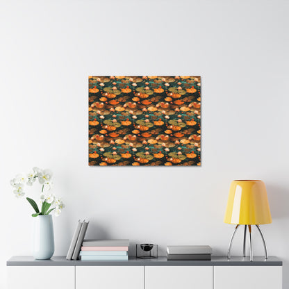 Orange Lotus Whisper: Autumn on the Water - Satin Canvas, Stretched