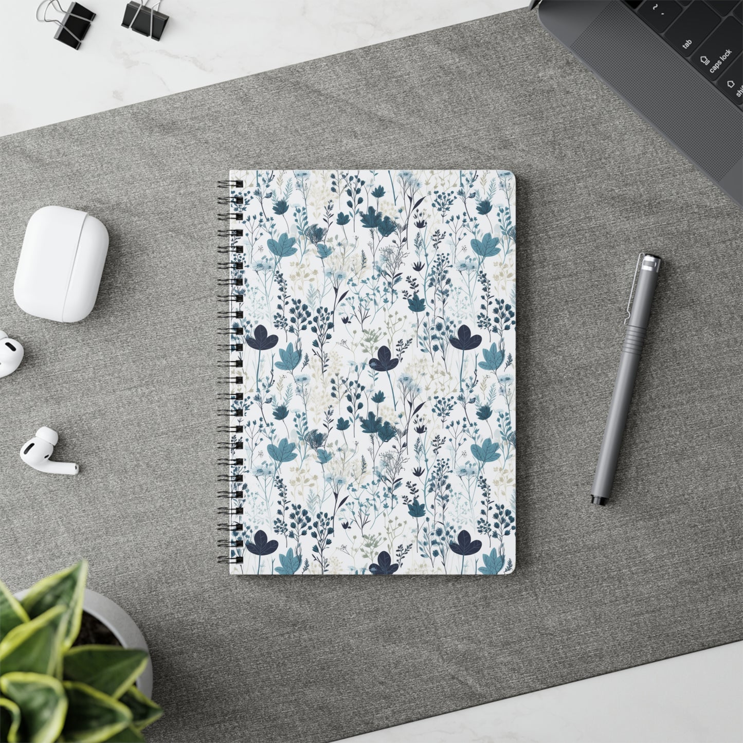 Serene Blue Wildflower Notebook - Spiral Bound with Lined Pages for Nature Lovers - Wirobound Softcover Notebook, A5 Paper products Pattern Symphony A5 Lined 