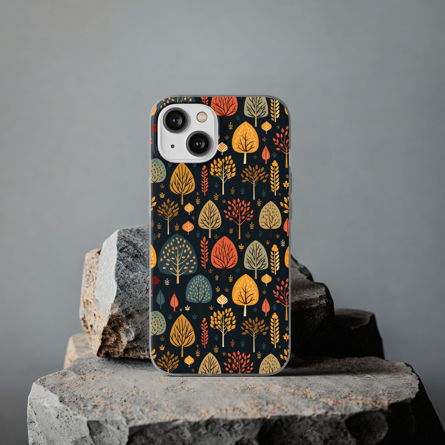 Mid-Century Mosaic: Dappled Leaves and Folk Imagery - Flexible Phone Case