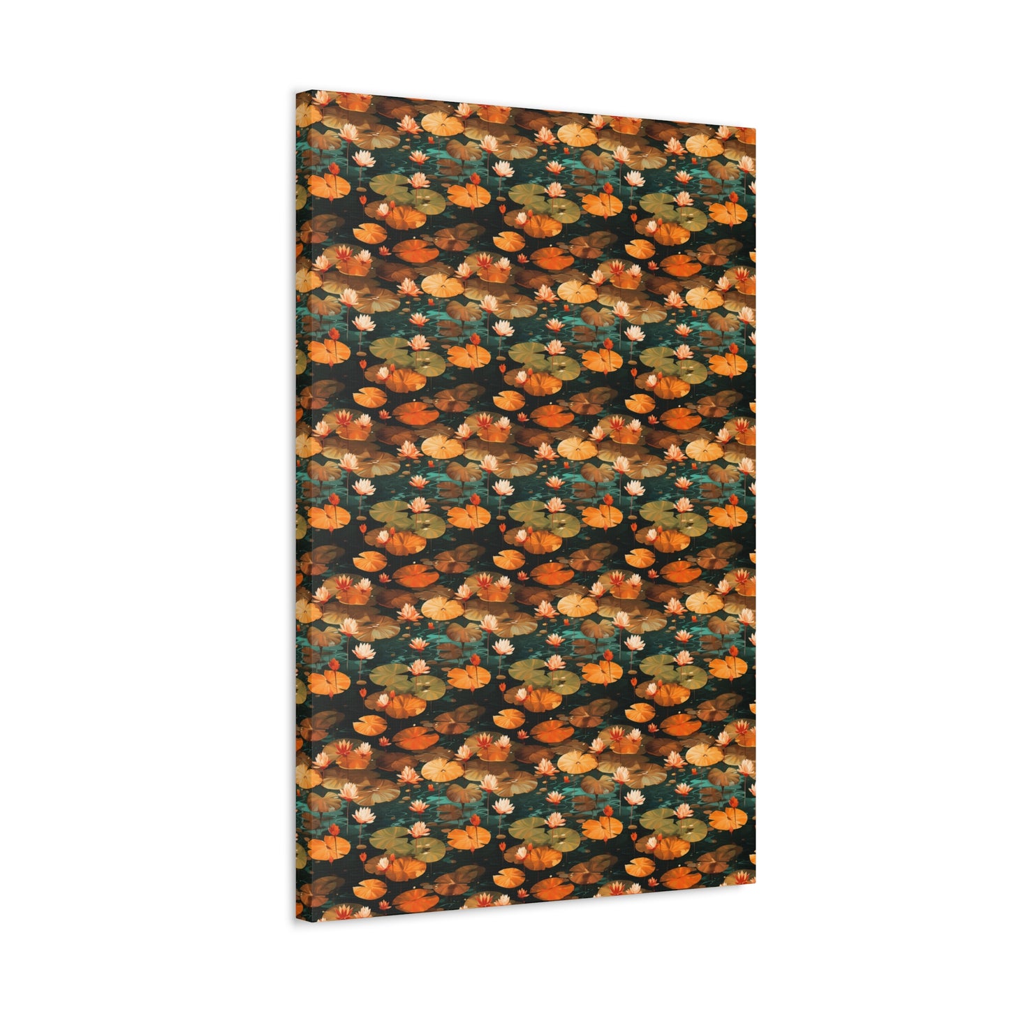 Orange Lotus Whisper: Autumn on the Water - Satin Canvas, Stretched