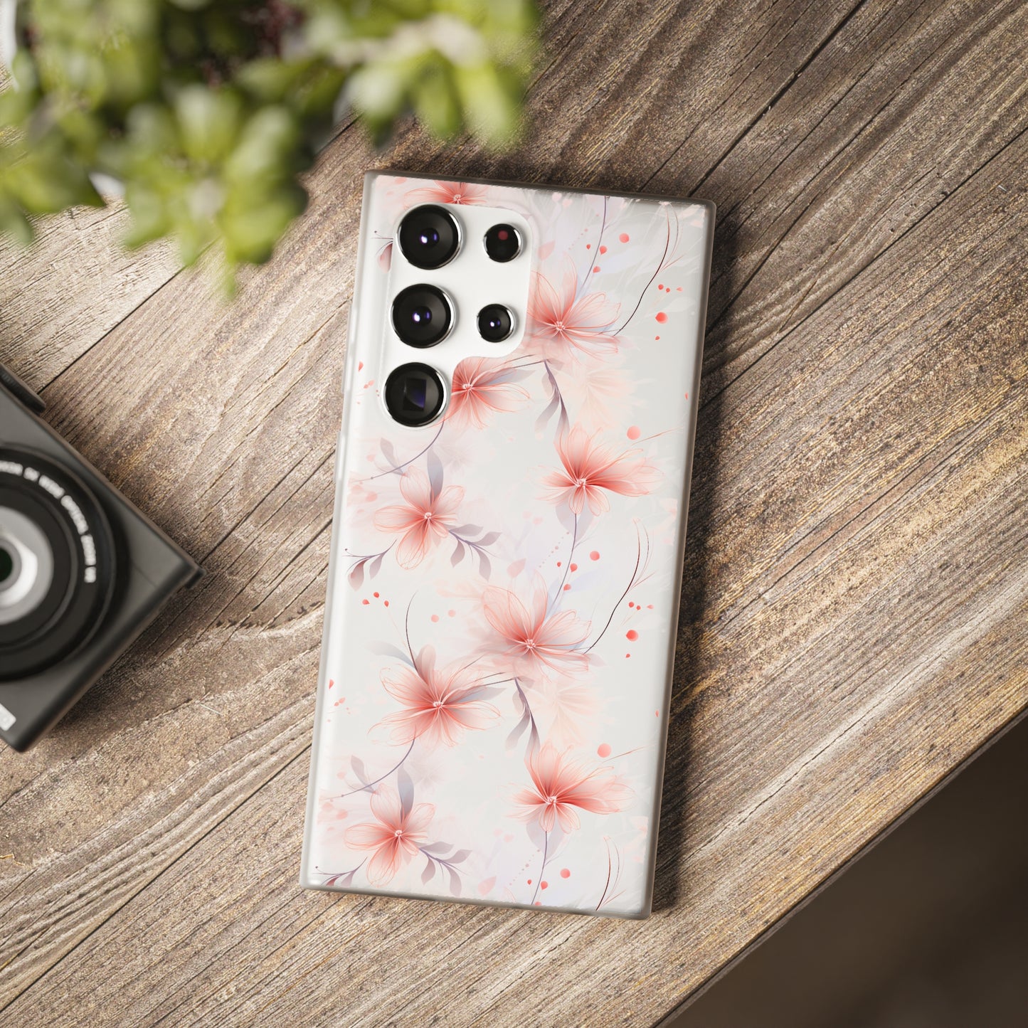 Whispering Petals: Subtle Grey & Pastel Red Gradient Phone Case