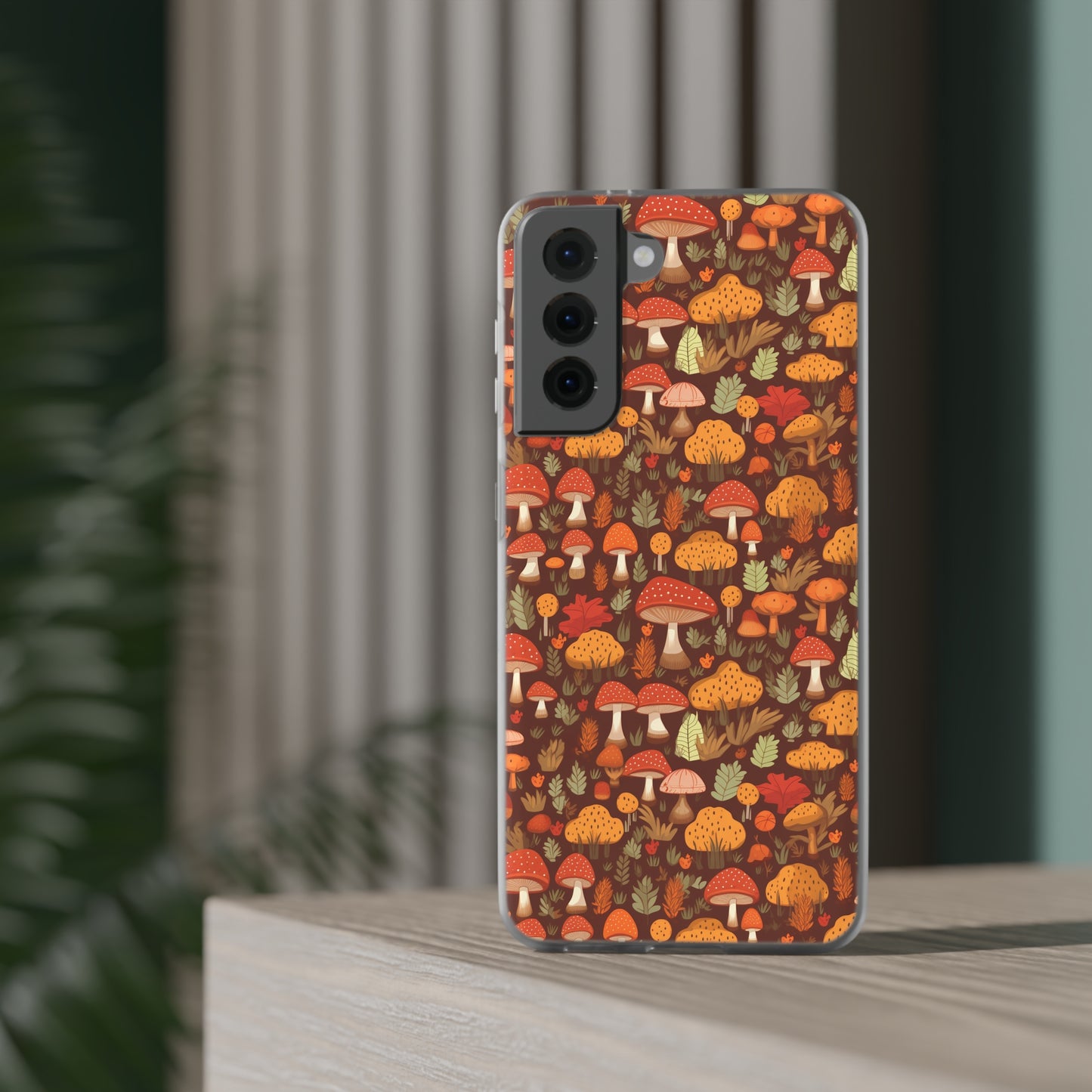 Autumn Spore Wonderland: Enchanting Mushroom and Leaf Designs - Flexible Phone Case