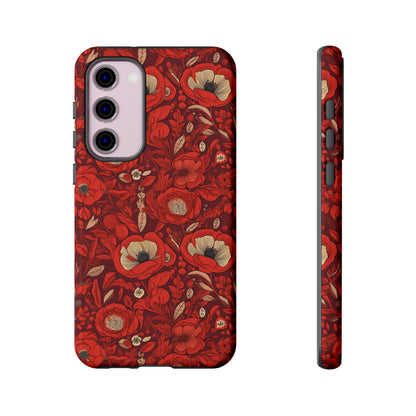 Radiant Spring Blossoms Tough Phone Case - Vibrant Red Floral Design