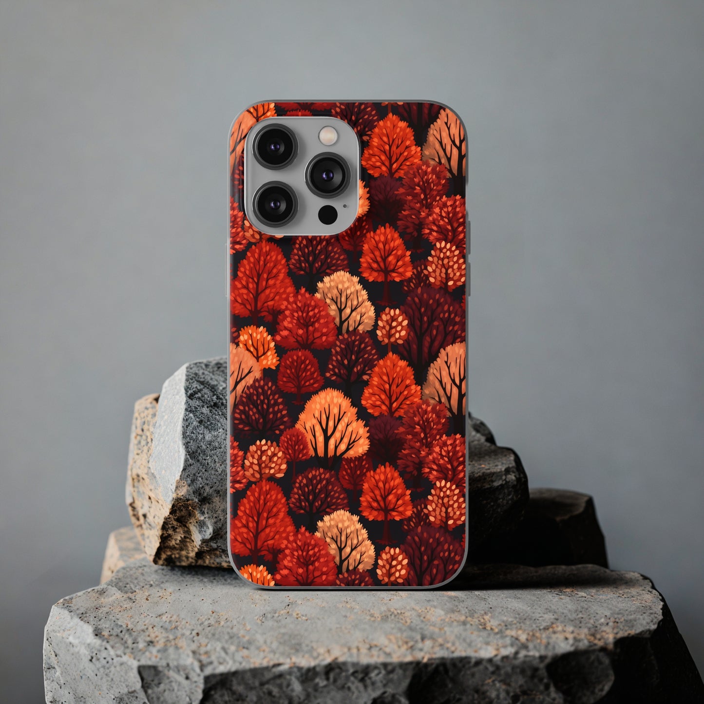 Crimson Forest: Autumn Trees in Vibrant Detail - Flexible Phone Case