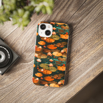 Orange Lotus Whisper: Autumn on the Water - Flexible Phone Case