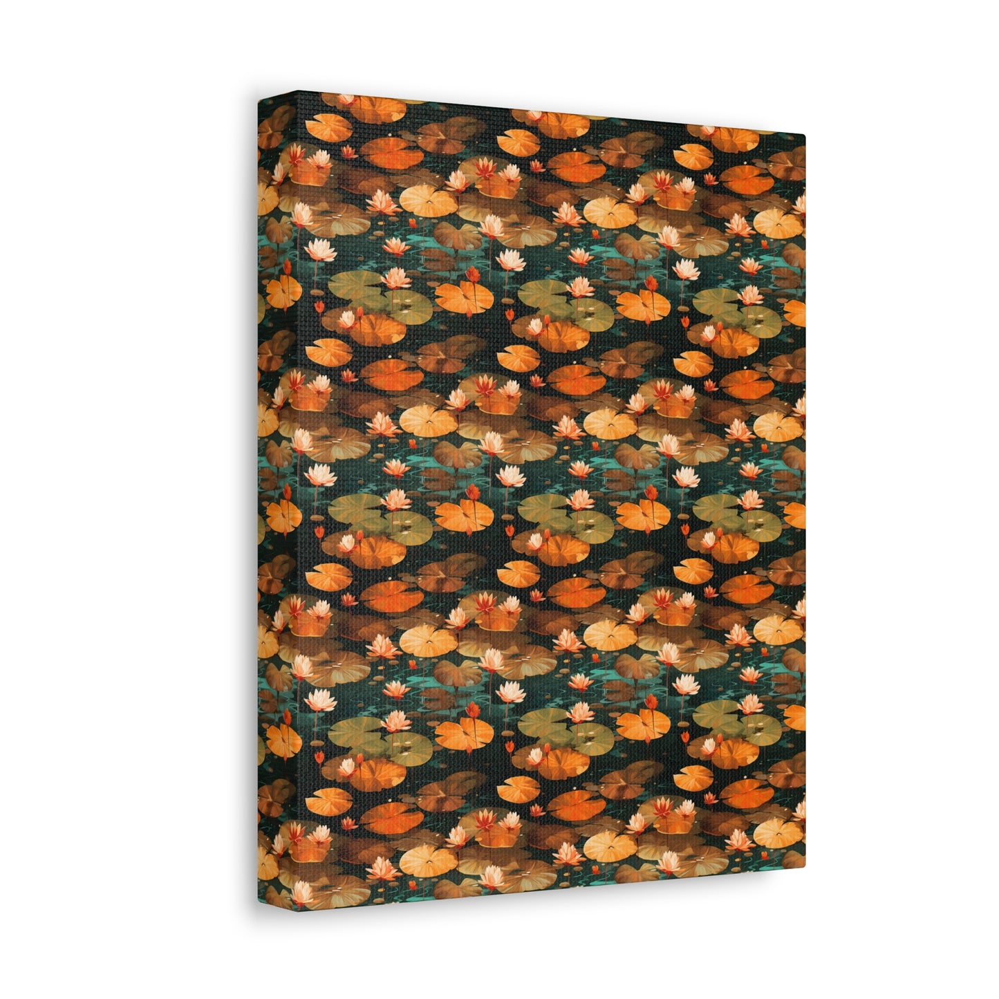 Orange Lotus Whisper: Autumn on the Water - Satin Canvas, Stretched