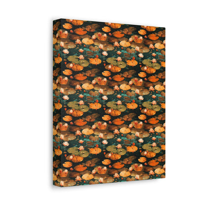 Orange Lotus Whisper: Autumn on the Water - Satin Canvas, Stretched