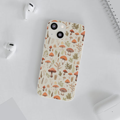 Mushroom Haven - Autumnal Tones Botanical illustration - Flexible Phone Case